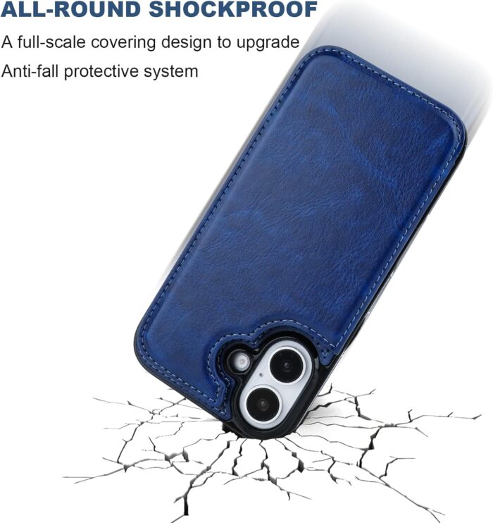 Blue Shockproof Wallet Case for iPhone 16 - Image 6