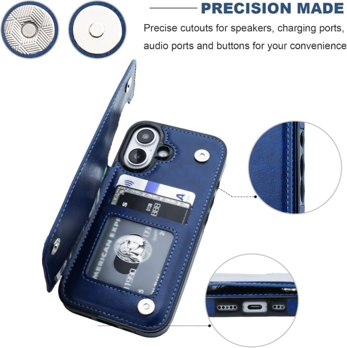 Blue Shockproof Wallet Case for iPhone 16 - Image 7