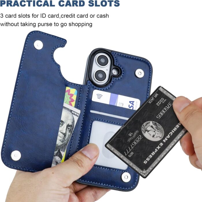 Blue Shockproof Wallet Case for iPhone 16 - Image 4
