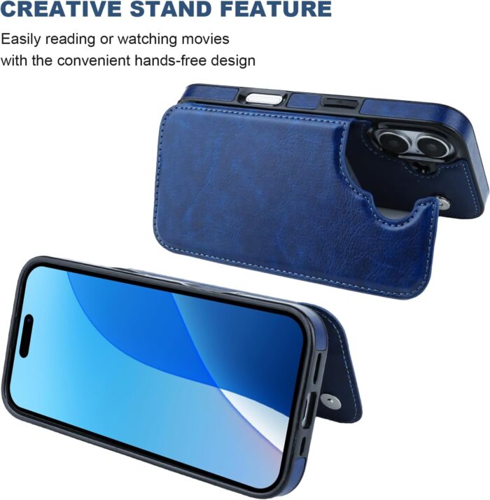 Blue Shockproof Wallet Case for iPhone 16 - Image 5