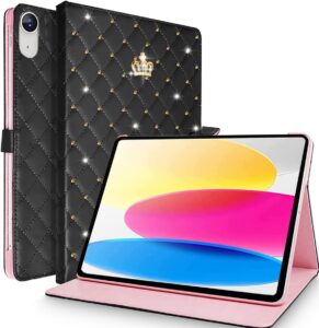 Create a title from  for iPad (A16) 11th Generation 11 Inch 2025/iPad 10th Generation 10.9" 2022 Case, Girly Crown Rhinestone Cute Elegant PU Leather Auto Sleep/Wake Stand Shockproof Case for iPad 11th/10th,Black with 5-7 words . Remove any brand or product name mentioned in  for iPad (A16) 11th Generation 11 Inch 2025/iPad 10th Generation 10.9" 2022 Case, Girly Crown Rhinestone Cute Elegant PU Leather Auto Sleep/Wake Stand Shockproof Case for iPad 11th/10th,Black. Always add phone model mentioned in for iPad (A16) 11th Generation 11 Inch 2025/iPad 10th Generation 10.9" 2022 Case, Girly Crown Rhinestone Cute Elegant PU Leather Auto Sleep/Wake Stand Shockproof Case for iPad 11th/10th,Black 