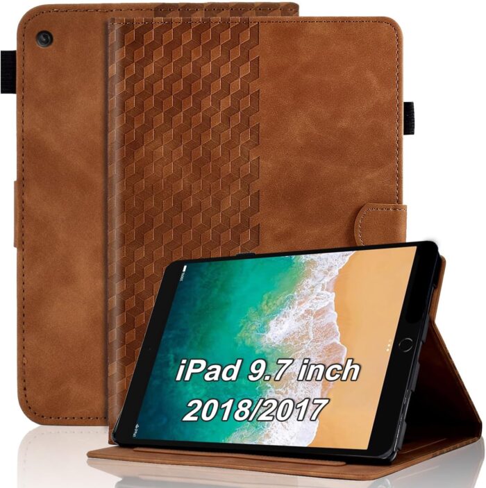 Stylish Brown PU Leather Folio Case for iPad 9.7"